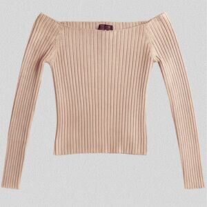 Reformation ribbed boat‑neck knit top — L — blush/tan